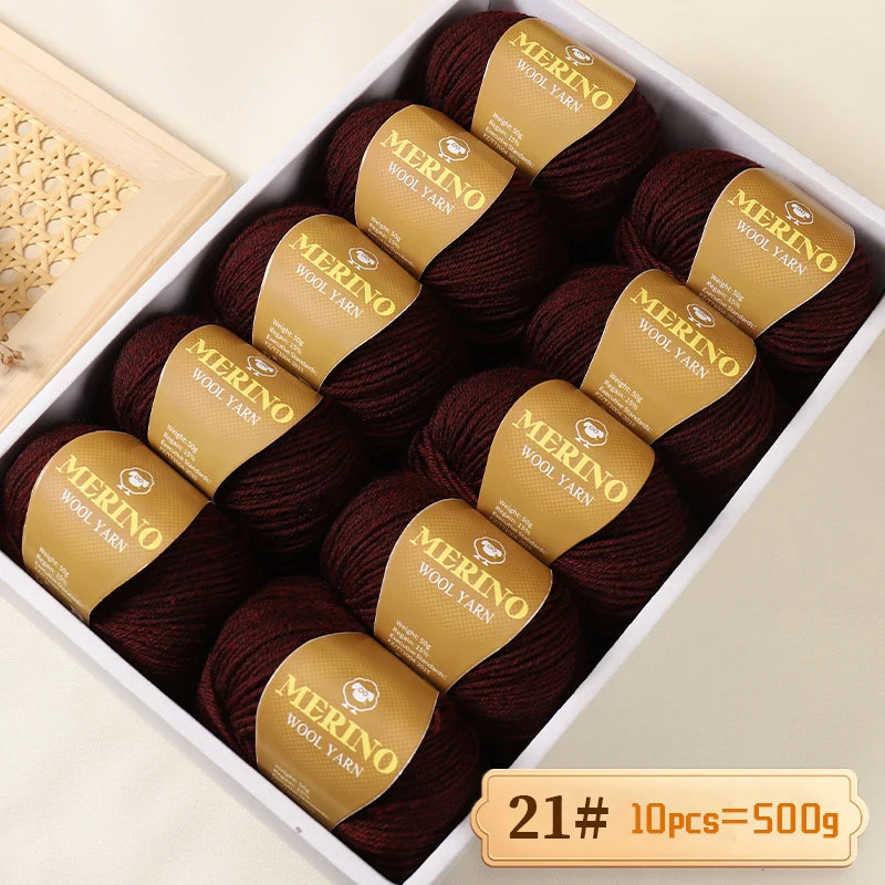 500g of High-Quality 212 Medium-Fine Alpaca Wool Yarn, Suitable for Knitting Sweaters, Scarves, and Hats, 10 Skeins/Pack