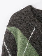 HH 2026 Spring Sweater For Women Elegant Fashion Diamond Plaid Knitted Pullover Sweater Loose Oversized High Street Lady Tops