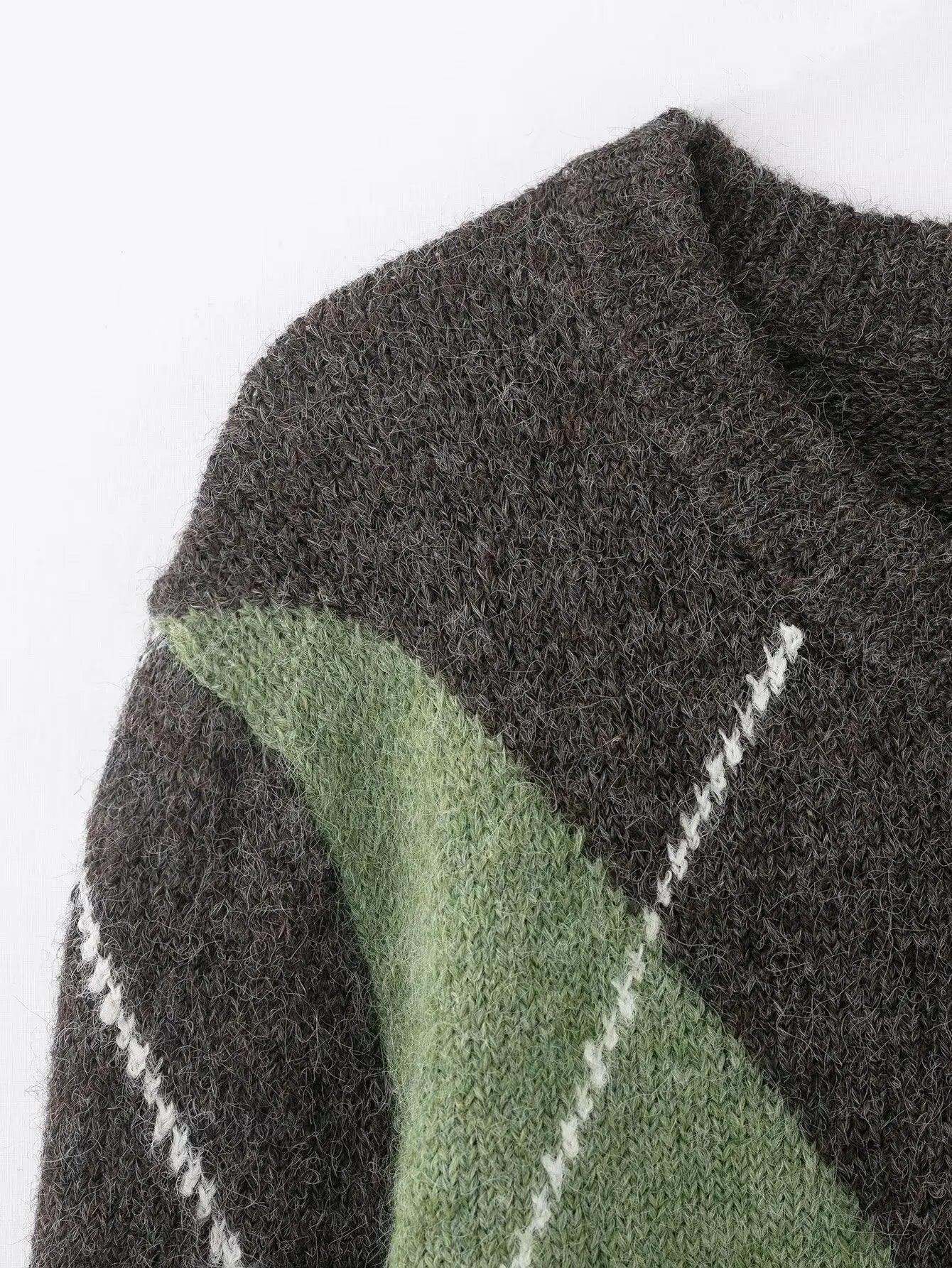 HH 2026 Spring Sweater For Women Elegant Fashion Diamond Plaid Knitted Pullover Sweater Loose Oversized High Street Lady Tops