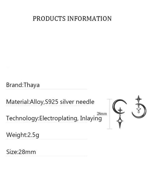 Thaya Original Design Star and Moon Earrings S925 Silver Needle Studs Earring For Women Vintage Earring Fashion Crystal Jewelry