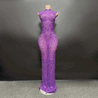 Elegant Luxury Crystal Party Dress Birthday Celebration Dress Bride Diamond Long Prom Dress Mother Formal Grand Party Dress