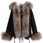 Maomaokong Winter Women Parka Cotton Jacket Real Fur Coat Natural Fox Fur Hooded Rabbit Fur Liner Thick Warm Outerwear Female