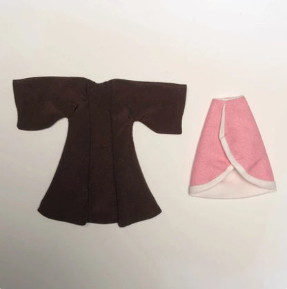 Handmade 1/12 Classic Anime Character Kamado Nezuko Coffee Colored Kimono Pink Skirt Set Fit shf Action Figures Body Model SS69 39.69 SET / no head body