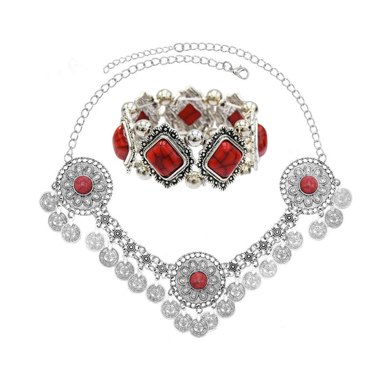 Traditional Kazakhstan Ethnic Coins Bracelet Hair Accessories  for Women Vintage Nepalese Tibetan Clothing Headwear Jewelry Set