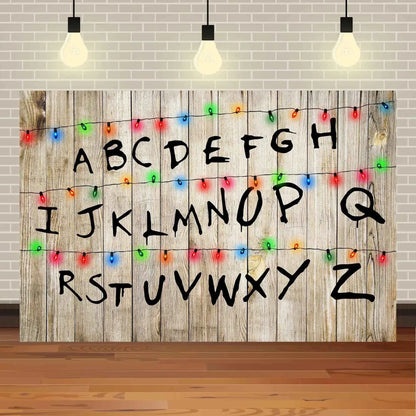 American TV Stranger Theme Background Lights Alphabet Episode Series Vinyl Banner Party Decoration Supplies Photo Prop Baby Gift