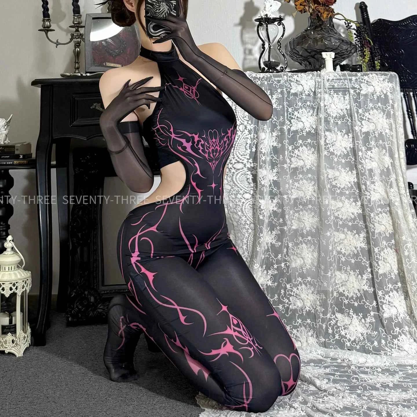 New Cyberpunk Cosplay Costume Women Sexy Printed Sleeveless Jumpsuit Mecha Agent Uniform Bodysuit Mechanical Mech Warrior Tights