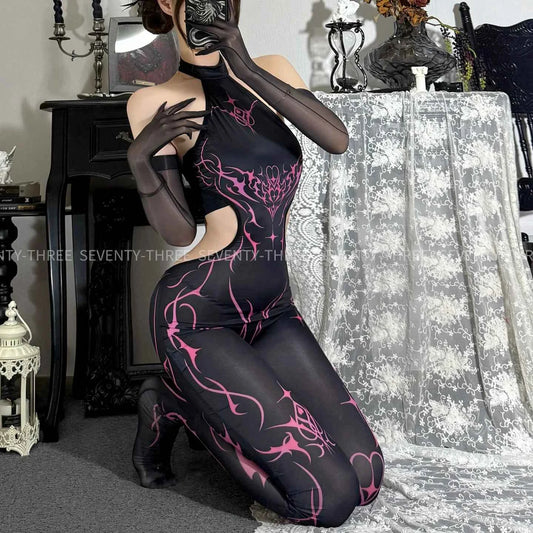New Cyberpunk Cosplay Costume Women Sexy Printed Sleeveless Jumpsuit Mecha Agent Uniform Bodysuit Mechanical Mech Warrior Tights