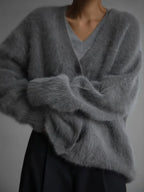 Women's V-Neck Cardigan Sweater Coat - Solid Knit, Single Breasted