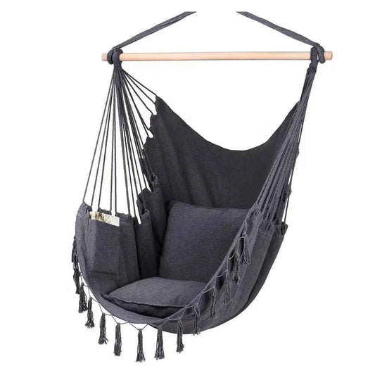 Macrame Hanging Chair with 2 Pillows | 500lb Capacity Cotton Rope Swing | Pocket Design Indoor/Outdoor Use