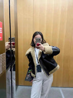 2025 Autumn winter new women's thickened warm double-sided short jacket Women's brown coat