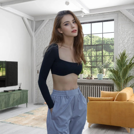 Long Sleeve Yoga Shirts Sexy Sports Top Tight Gym Clothes Woman Fitness Crop Top with Chest Pad Workout Yoga Top Athleisure - SS69