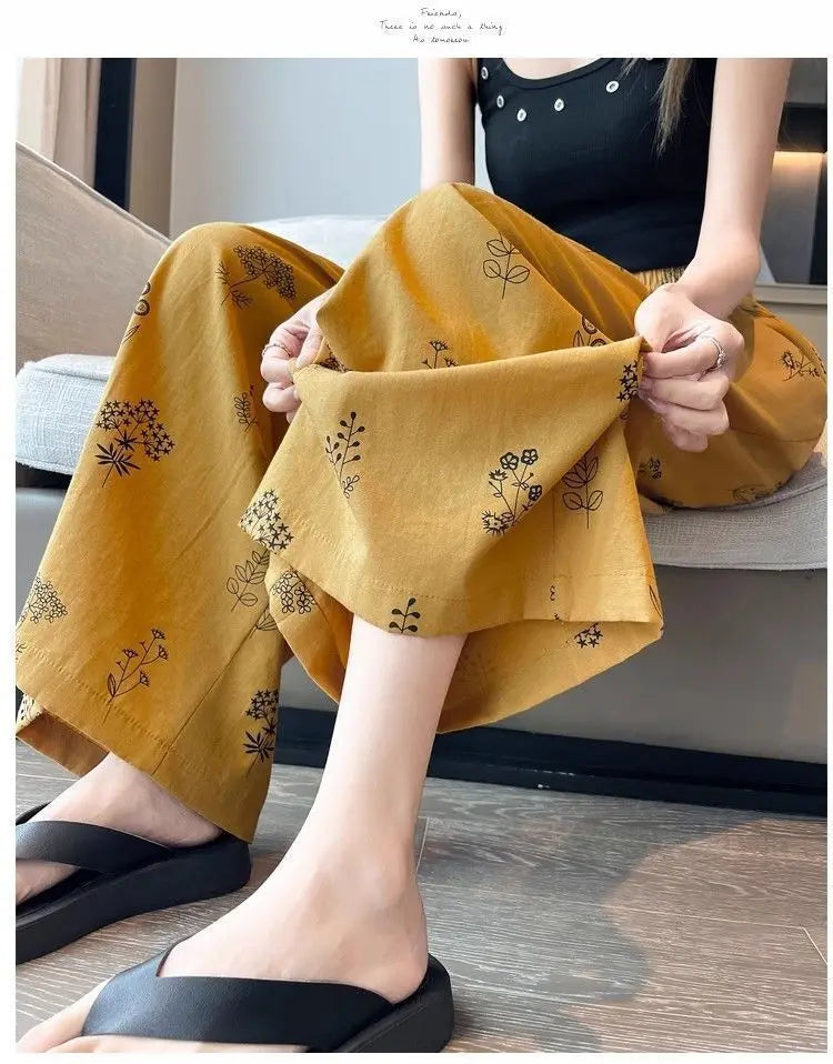 Women's Floral Print Wide Leg Pants - High Waist Casual Trousers