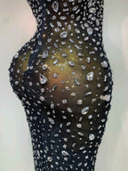 Luxury Rhinestones Sexy Mesh See Through Bodycon Dress Women Birthday Evening Cocktail party Gown Red Carpet Club Stage Outfit