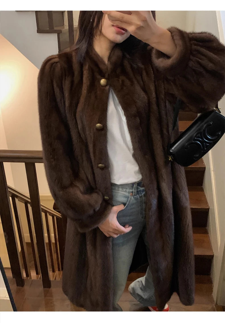 Lautaro Women's Long Faux Mink Fur Coat - Thick Warm Winter Overcoat