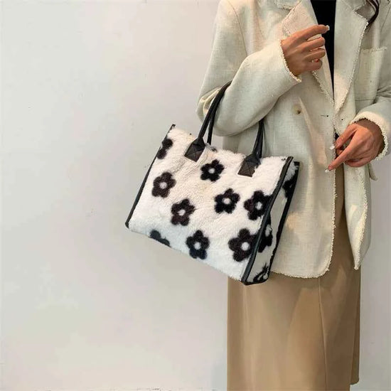 Winter Faux Fur ,Leopard Print Designer Shopper Totes, Fashion Soft Plush Women Shoulder Bags, Large Capacity Handbags and Purse