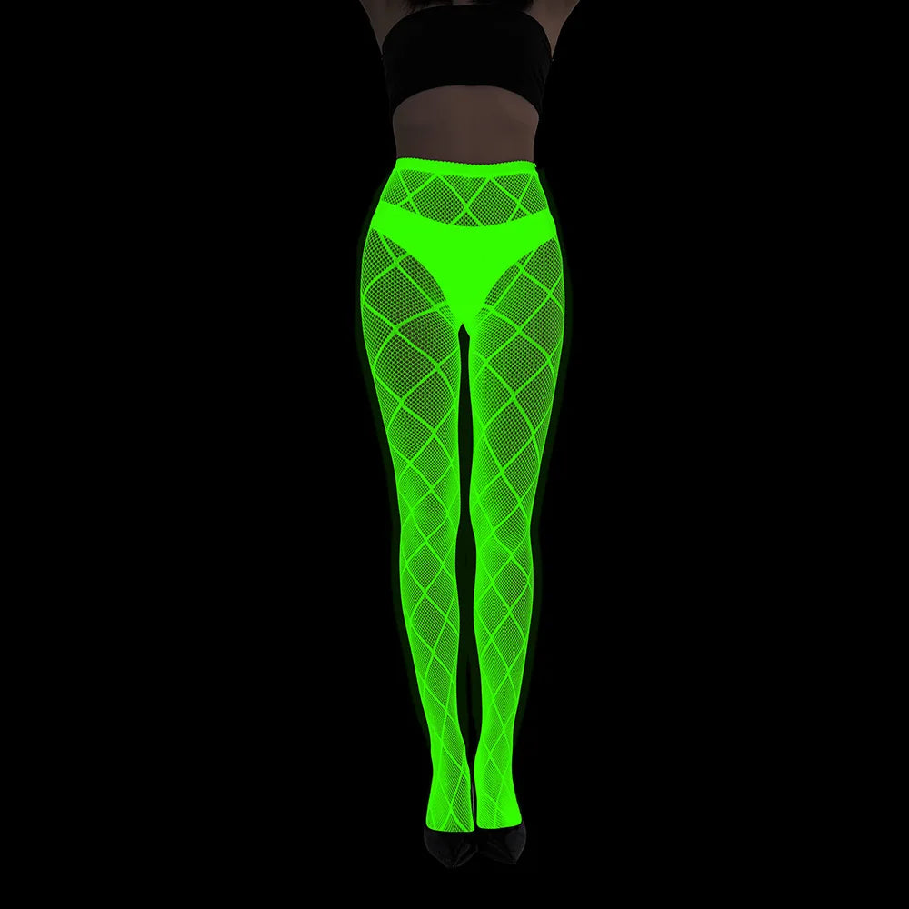 Women Glow in The Dark Fishnet Tight Rose Pattern Fishnet Tights Luminous Fishnet Halloween Party Festive Dress Up SS69