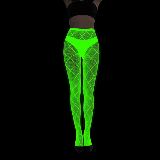 Women Glow in The Dark Fishnet Tight Rose Pattern Fishnet Tights Luminous Fishnet Halloween Party Festive Dress Up SS69