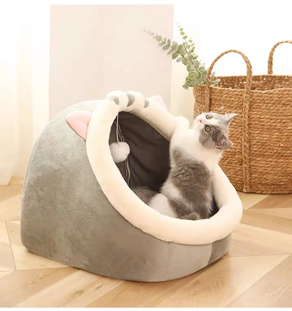 Cartoon Cat Cave Bed, Foldable Cotton Pet Sleeping Mat