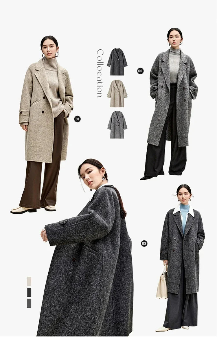 SENTUBILA Women's 100% Wool Long Wrap Coat with Belted Waist