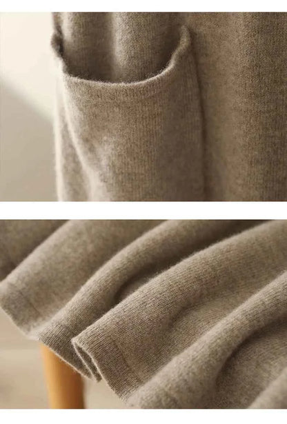 Autumn And Winter100% Pure Wool Skirt Women's Long Pocket Small A Skirt High Waist Slim Cashmere Knit A-Line Skirt