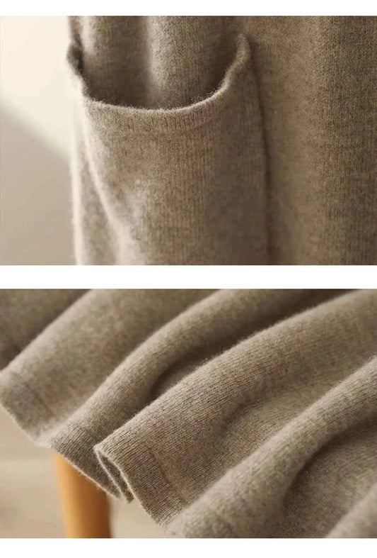 Autumn And Winter100% Pure Wool Skirt Women's Long Pocket Small A Skirt High Waist Slim Cashmere Knit A-Line Skirt