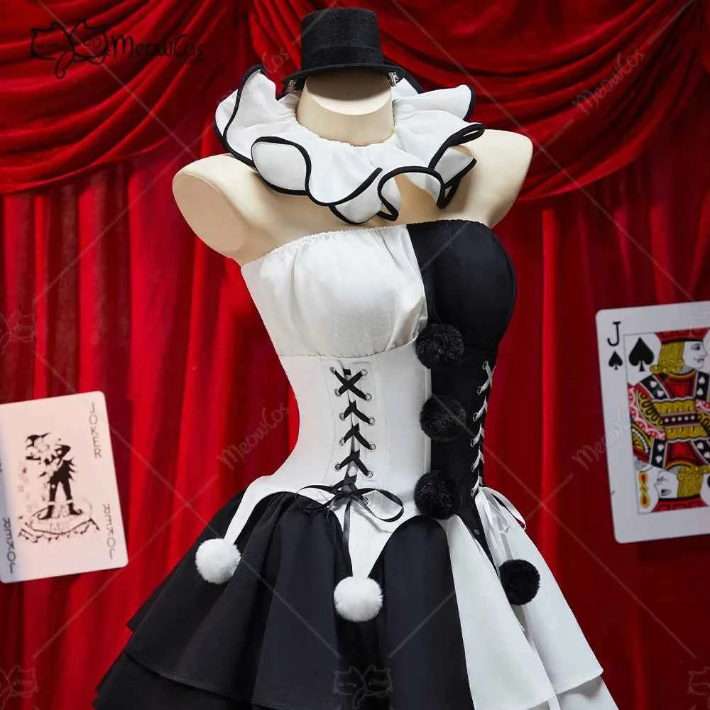 MEOWCOS Women's Gothic Halloween Costume Set, Black and White Corset Outfit