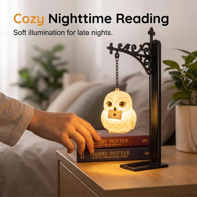 Novelty Hanging Animal Bookend Lamp Magic Owl Bird Metal Book End Stand With Glowing Hanging Ornament Light For Bookshelf Gift
