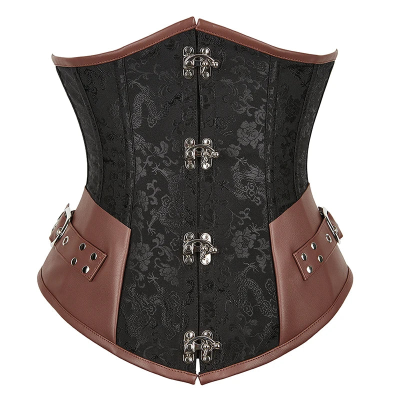 Women's Jacquard Underbust Corset Belt with Lace-Up Front