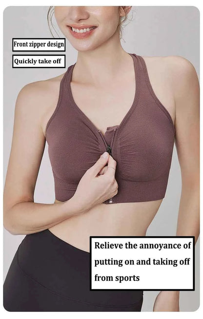 CZGUKE Women's zipper sports bra vest plus size shock resistant bra women's yoga running fitness bra women's underwear