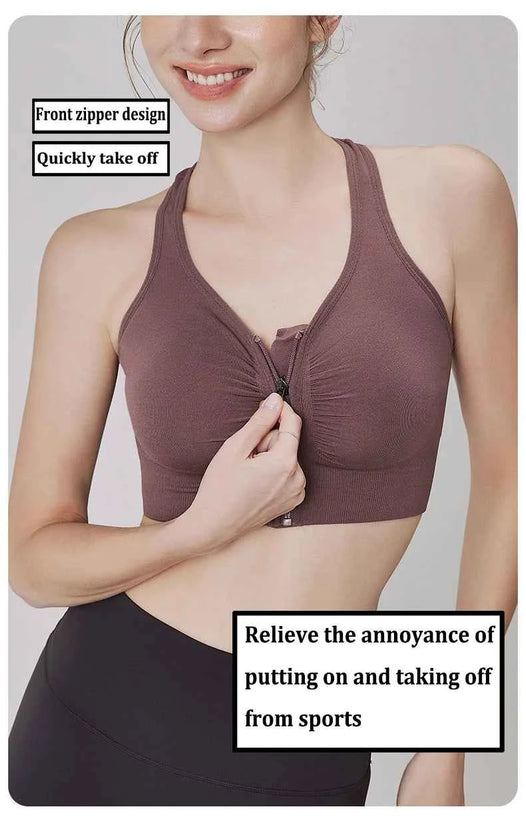 CZGUKE Women's zipper sports bra vest plus size shock resistant bra women's yoga running fitness bra women's underwear