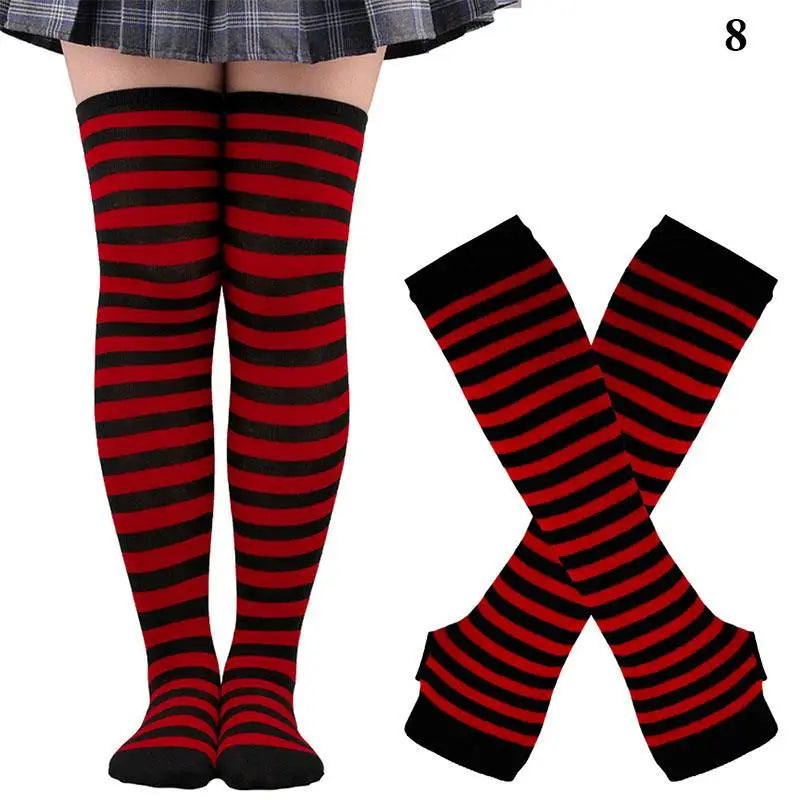 Gothic Striped Over Knee Socks & Arm Warmer Set