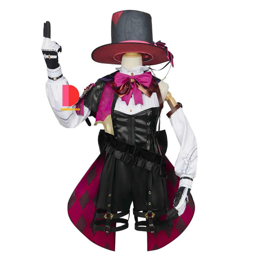 Genshin Impact Fontaine Lyney Cosplay Costume Magician Leather Uniform Short Hair Wig Glove Twins Halloween Carnival Game Outfit