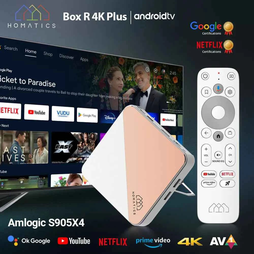 HOMATICS Box R 4K Plus TV Box AndroidTV 14 Netflix Google Certified Amlogic S905X4 4G32G Support DTS Dolby Audio AV1 Wifi6 BT5.0