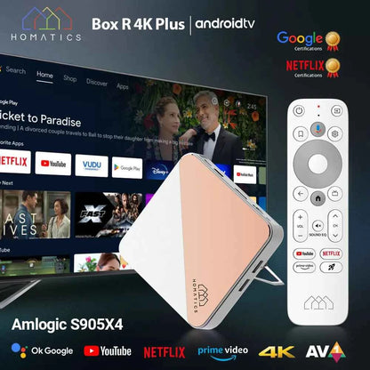 HOMATICS Box R 4K Plus TV Box AndroidTV 14 Netflix Google Certified Amlogic S905X4 4G32G Support DTS Dolby Audio AV1 Wifi6 BT5.0