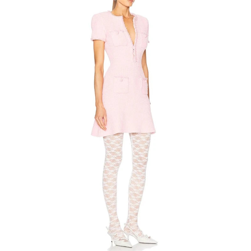 Spring/summer new Y2K high quality wool blend knit skirt Fashion commute front pocket fashion workwear knee length A-line skirt - SS69 