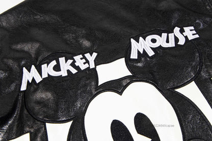 Disney American Cartoon Mickey Embroidery Leather Jacket Men Women Autumn Winter Loose Casual Jacket Fashion Trend Couples Coat SS69