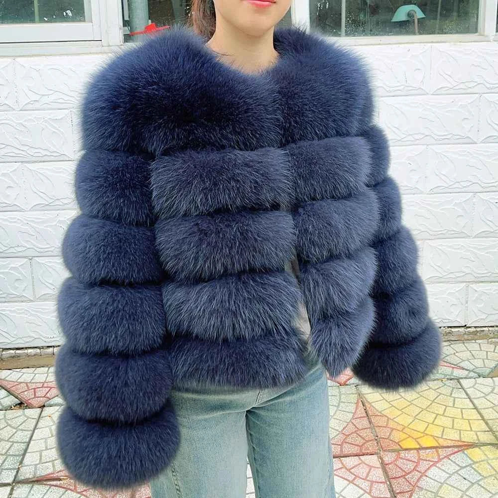 QUEENTINA Fox Fur Coat Real Winter Women'S Fashion Brown 2025 Leather And Skin Clothing Natural New In Coats & Jackets Outerwear
