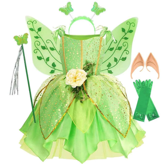 Summer Girls Tinkerbell Fairy Dresses Up for Girls Costume Kids Cosplay Flower Fairy Princess Clothes Christmas Party Outfit