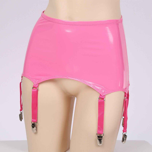 Womens Garters Suspender Belt Skirts Ladies Wet Look Mini Skirts Leather Garters with Metal Clips Clubwear Costume Underwear