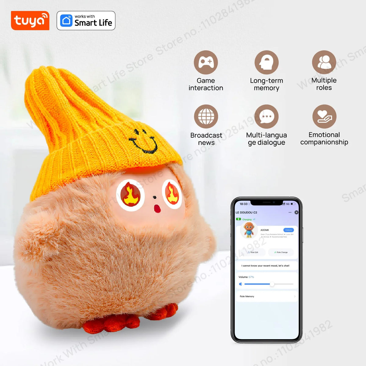 SS69 Nunu-AI Interactive Plush Toy with Smart Voice, LED Eyes and Tuya App