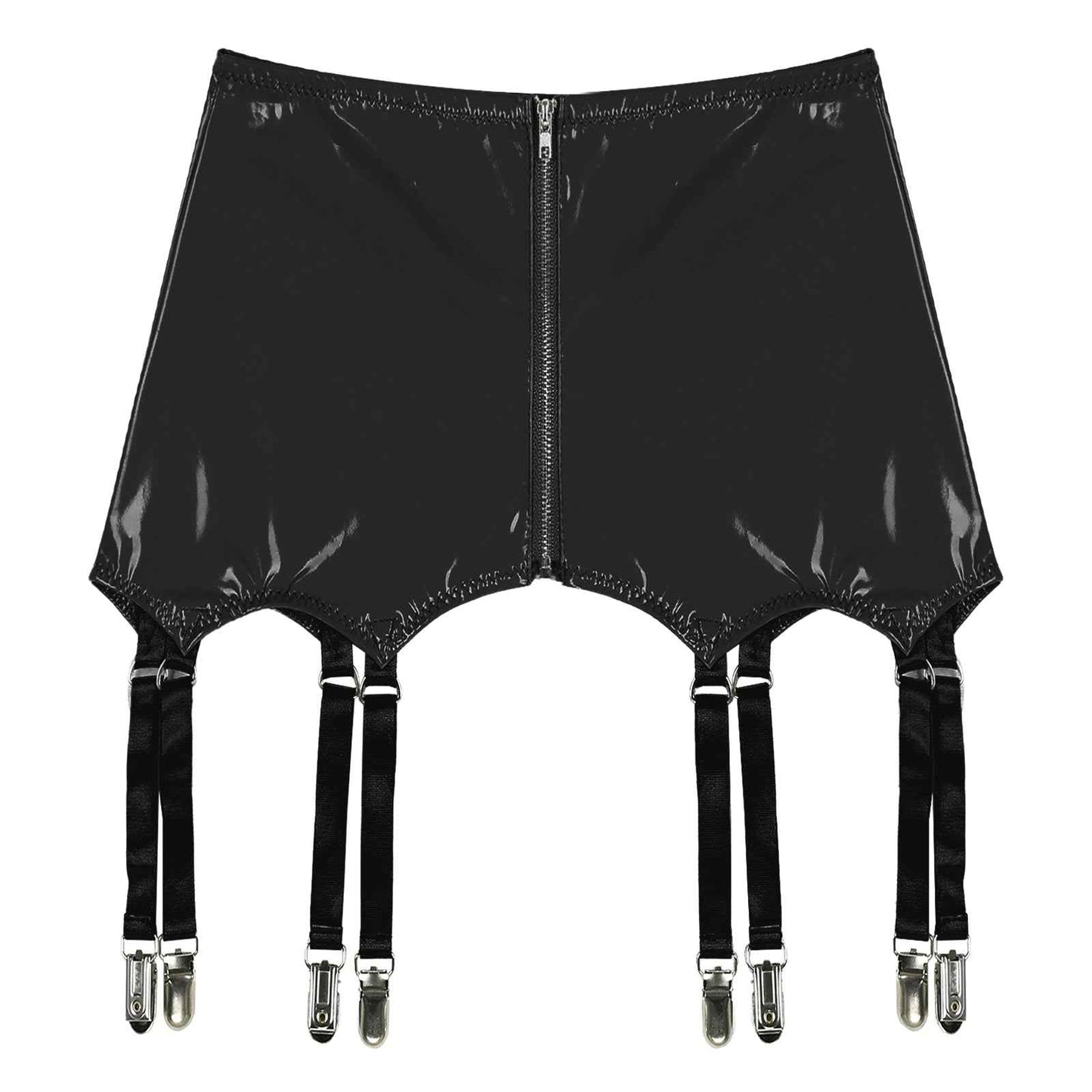 Womens Garters Suspender Belt Skirts Ladies Wet Look Mini Skirts Leather Garters with Metal Clips Clubwear Costume Underwear