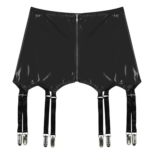 Womens Garters Suspender Belt Skirts Ladies Wet Look Mini Skirts Leather Garters with Metal Clips Clubwear Costume Underwear