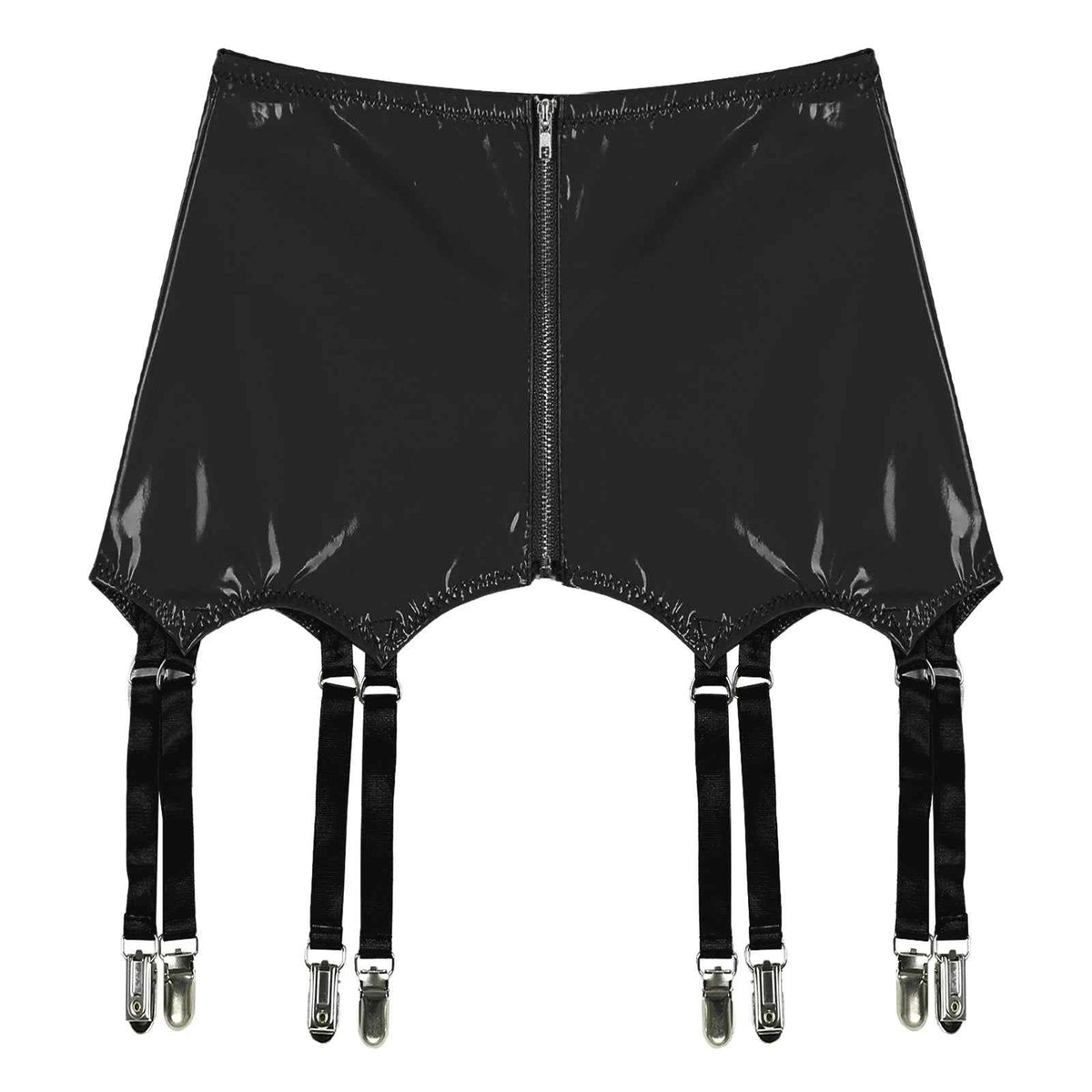 Womens Garters Suspender Belt Skirts Ladies Wet Look Mini Skirts Leather Garters with Metal Clips Clubwear Costume Underwear