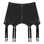 Womens Garters Suspender Belt Skirts Ladies Wet Look Mini Skirts Leather Garters with Metal Clips Clubwear Costume Underwear