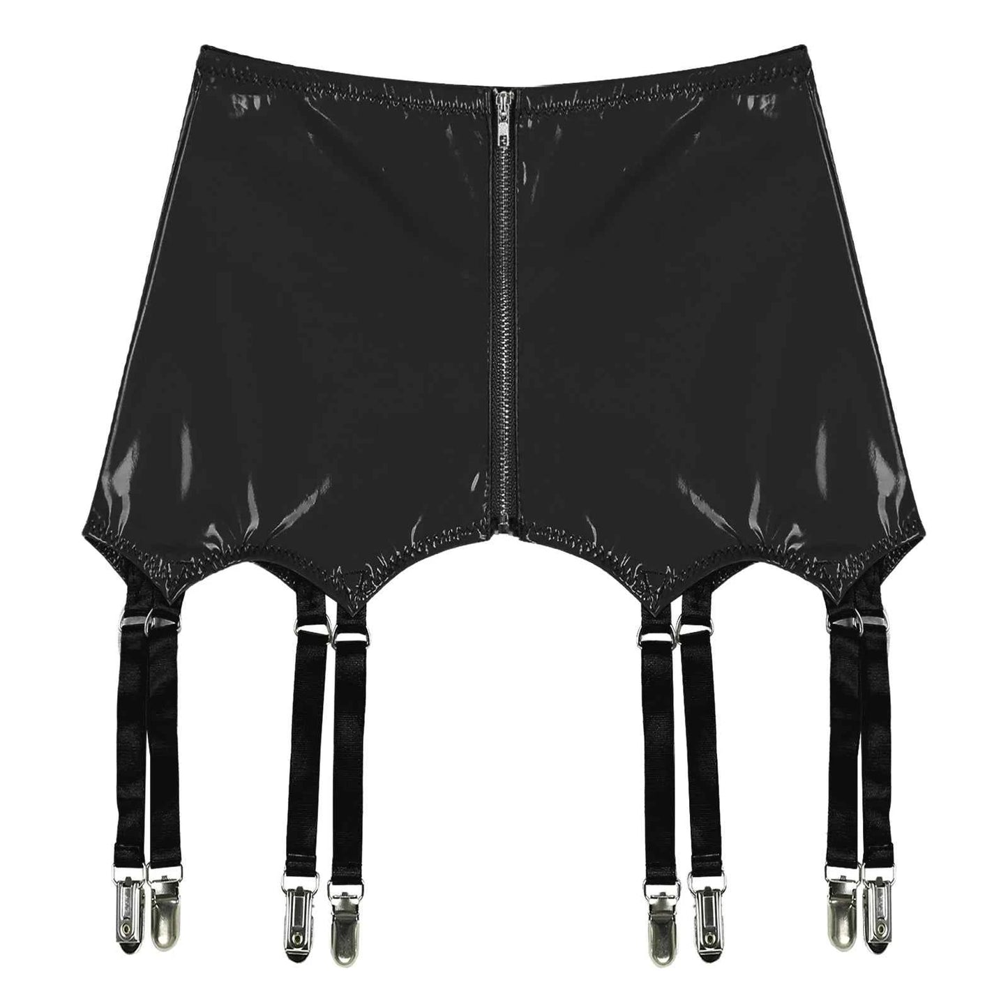 Womens Garters Suspender Belt Skirts Ladies Wet Look Mini Skirts Leather Garters with Metal Clips Clubwear Costume Underwear