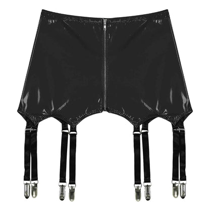 Womens Garters Suspender Belt Skirts Ladies Wet Look Mini Skirts Leather Garters with Metal Clips Clubwear Costume Underwear
