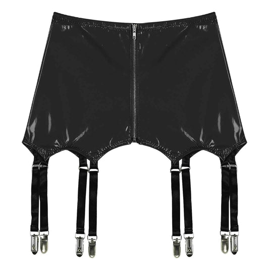 Womens Garters Suspender Belt Skirts Ladies Wet Look Mini Skirts Leather Garters with Metal Clips Clubwear Costume Underwear