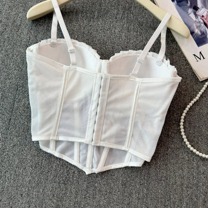 korean fashion mesh summer Fashion fishbone camis Corset  Slim Hotsweet Tank Top Women sweet crop top SS69