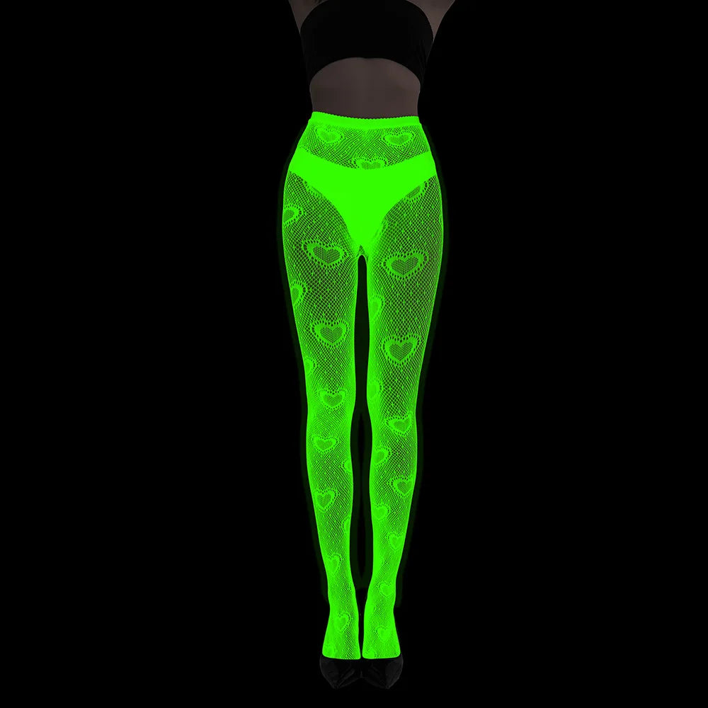 Women Glow in The Dark Fishnet Tight Rose Pattern Fishnet Tights Luminous Fishnet Halloween Party Festive Dress Up SS69