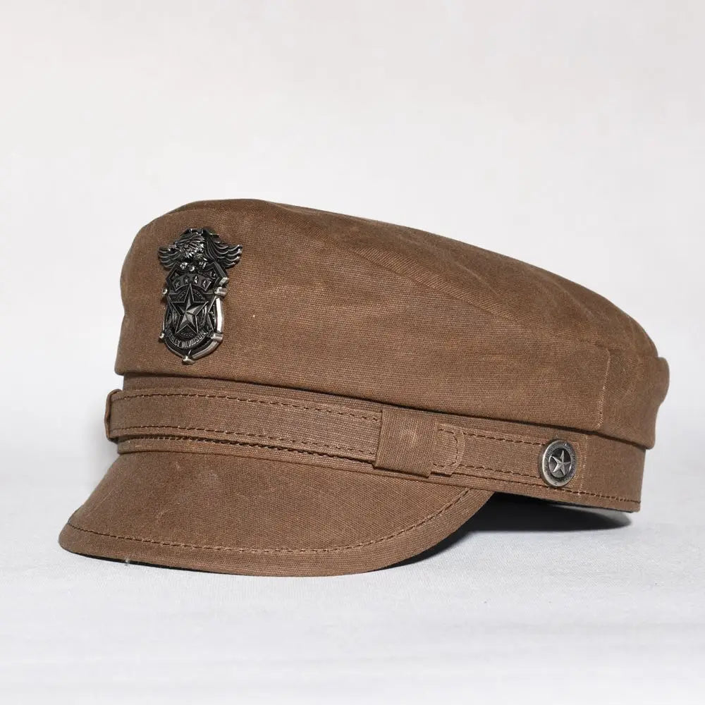 2025 New Navy Peaked Sailor Cap Men Women Summer Beret Hat Male Canvas Grey Eagle Belt Locomotive German Captain Casque
